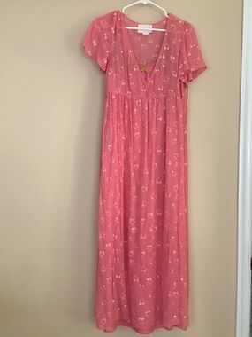Love Pink Maxi Dress with Metallic Gold Floral Print